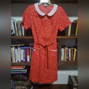 Chic Red Dress with White Collar and Belt